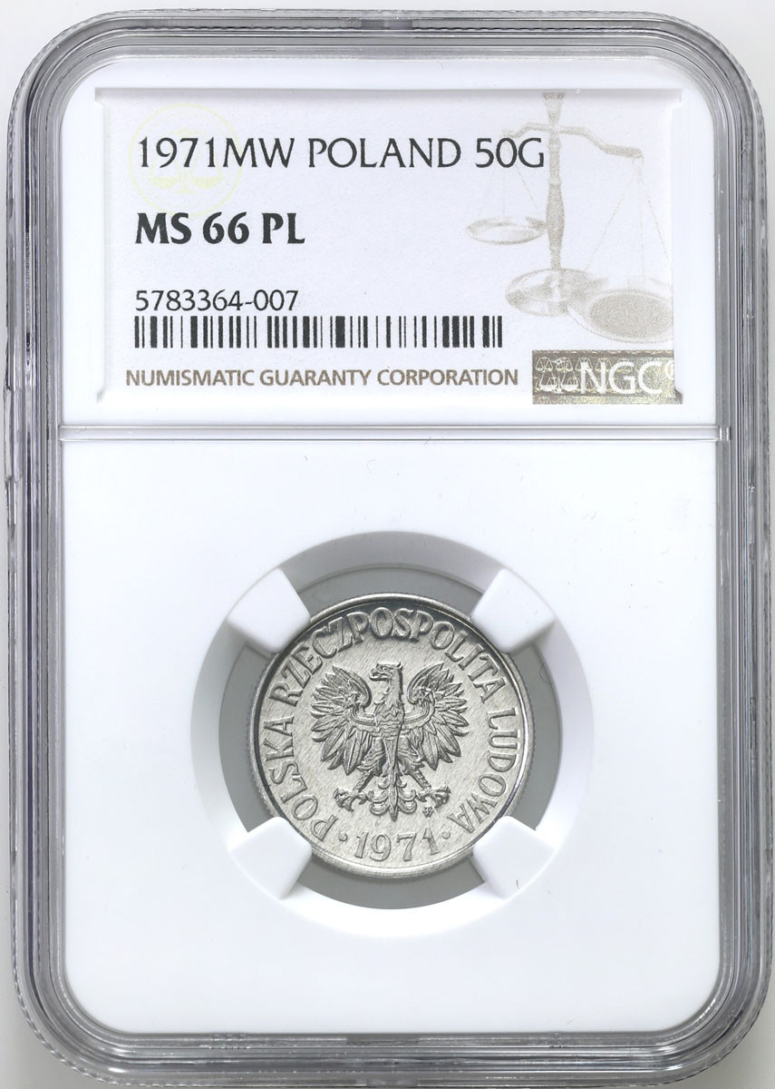 PRL. 50 groszy 1971 aluminium NGC MS66 PL (Proof like) (MAX)